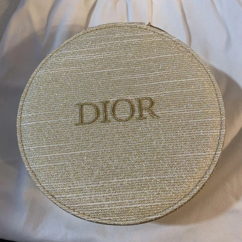 Pochette ronde beige Dior avec sac de rangement diamètre 15 cm