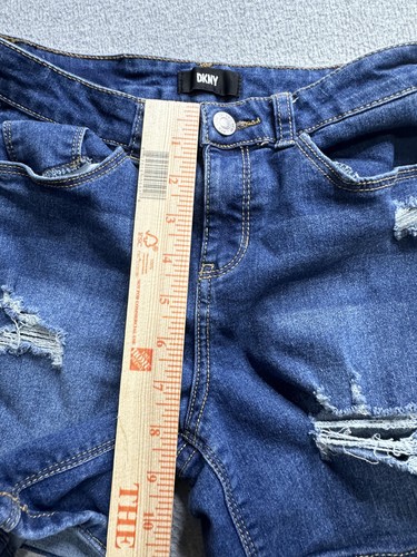 DKNY Jeans Shorts Girls 10 Blue Distressed Denim Raw Hem Casual Summer Pockets - Picture 10 of 14