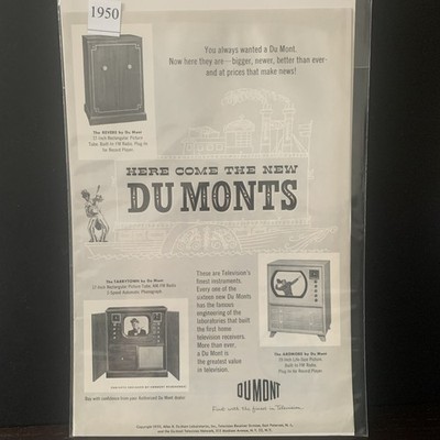 Vintage 1950 Dumont Bigger Better Than Ever Ad Advertisement