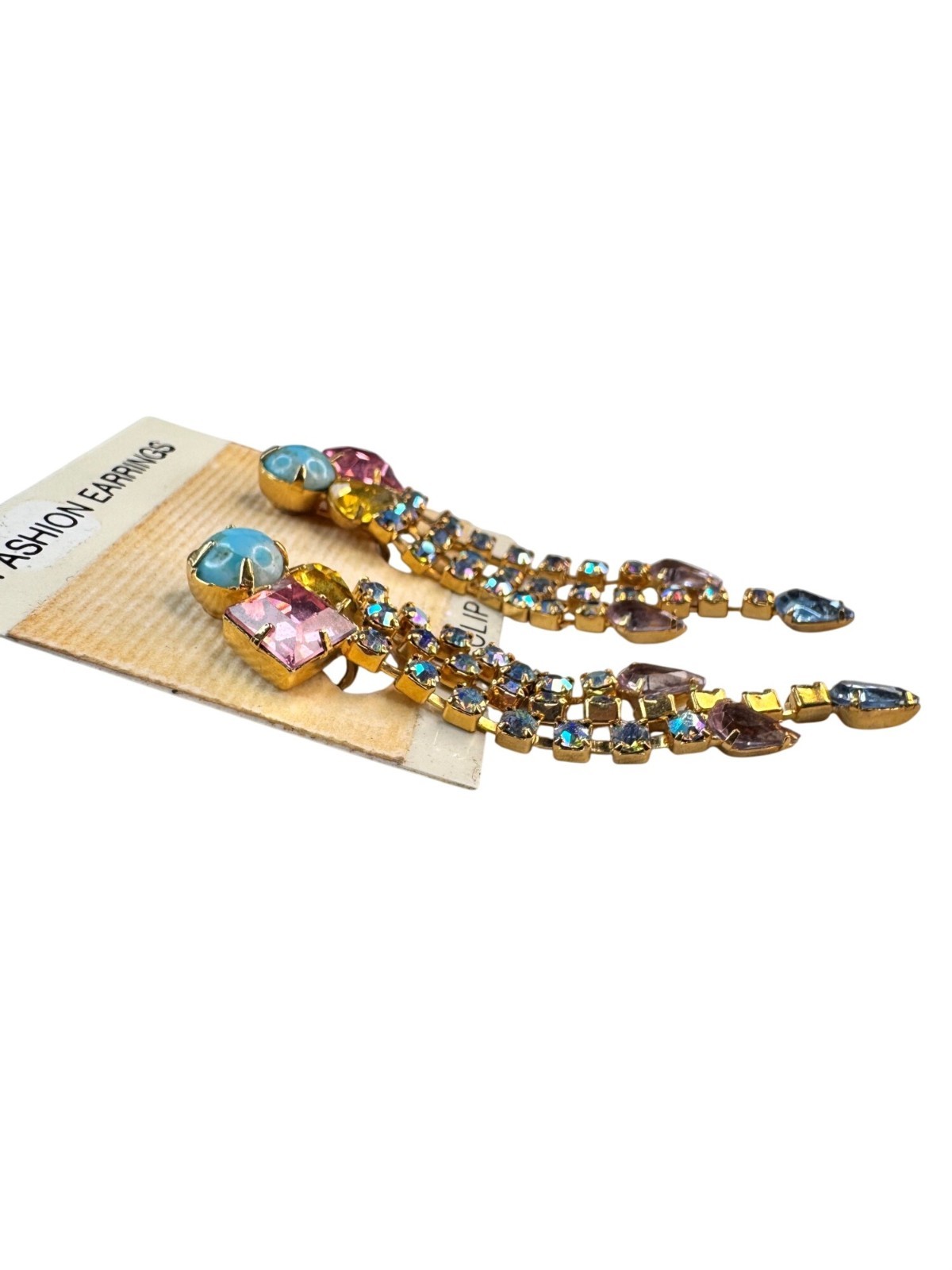 Statement Dangle Earrings Gold Multicolor Crystal… - image 3