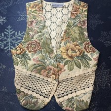 Vintage Grandma Core Vest Womens S P Tapestry Floral Embroidered Granny Core