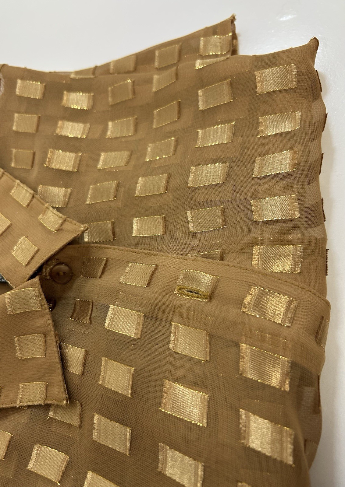 Notations Sheer Gold Blouse Button Front Long Sle… - image 4