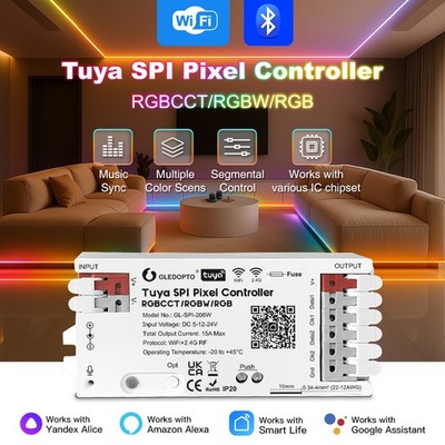 WiFi Tuya SPI Digital Pixel LED Strip Controller MIC Music Sync WS2812B WS2811