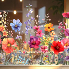 Flower Window Sticker Double Sided Wildflower Decals Static Cling Glass Decor