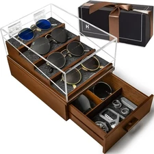 Holme & Hadfield premium sunglasses organizer - Handcrafted wooden display case
