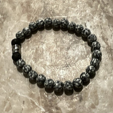 Black & Gray Beaded Stretch Bracelet Round Be...