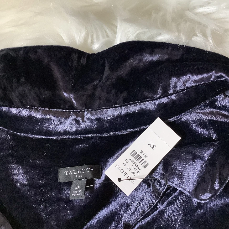 CAMISA TOP TALBOTS Terciopelo Elástico 2 Botones Popover Volantes Escote 3X Nueva con Etiquetas Foto 4 de 4