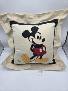 Disney Store Mickey Mouse Cream Striped Embroidered Pillow 12x12