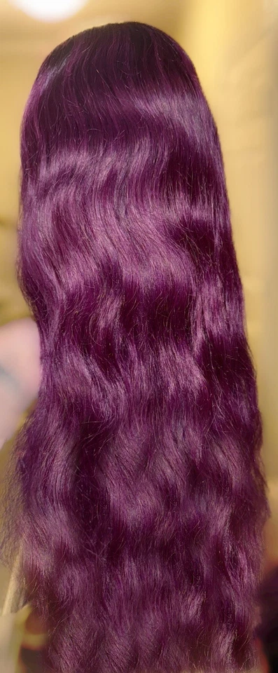 Gorgeous,28 Inch Long,100% Human Hair, Cosplay,Black Roots W/ Bright Purple Wig - Image 3 of 4