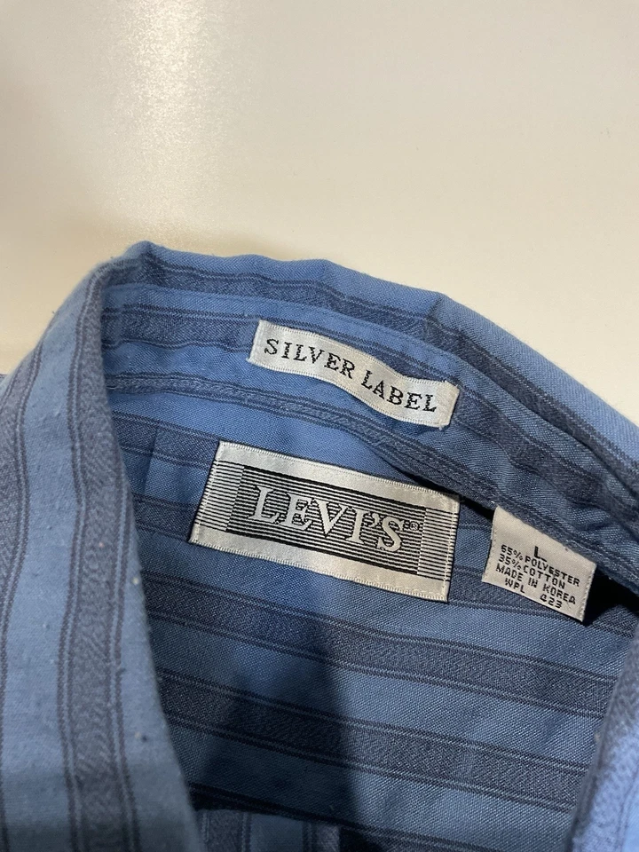 Vintage Levi's Silver Label Button Up Shirt Sz L Striped Blue Dad Classic 80s - Image 4 of 4