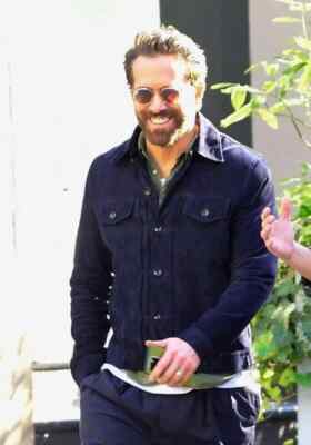 Ryan Reynolds Blue Leather Trucker Jacket for Men Pure Suede Custom Made S M-184