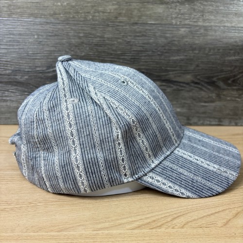 Charming Charlie Hat Cap Strap Back Womens Gray Blue Striped Pattern Adjustable - Picture 6 of 9