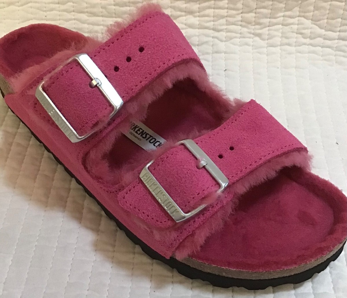 BIRKENSTOCK ARIZONA SHEARLING FUCHSIA TULIP PINK SUEDE 39 Ladies