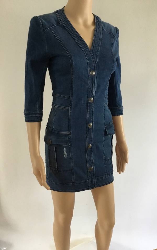 PIERRE BALMAIN DENIM DISTRESSED SEXY DRESS FR 36