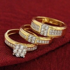 2 Ct Round Cut Simulated Diamond Bridal Set Band Ring In 14k Yellow Gold Plated