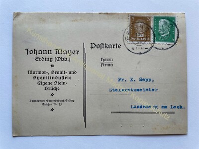 Postcard advertisement Johann Mayer 1929 Erding marble