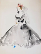 Janine janet - Painting Original - Watercolour - Woman en Robe Of Evening 5