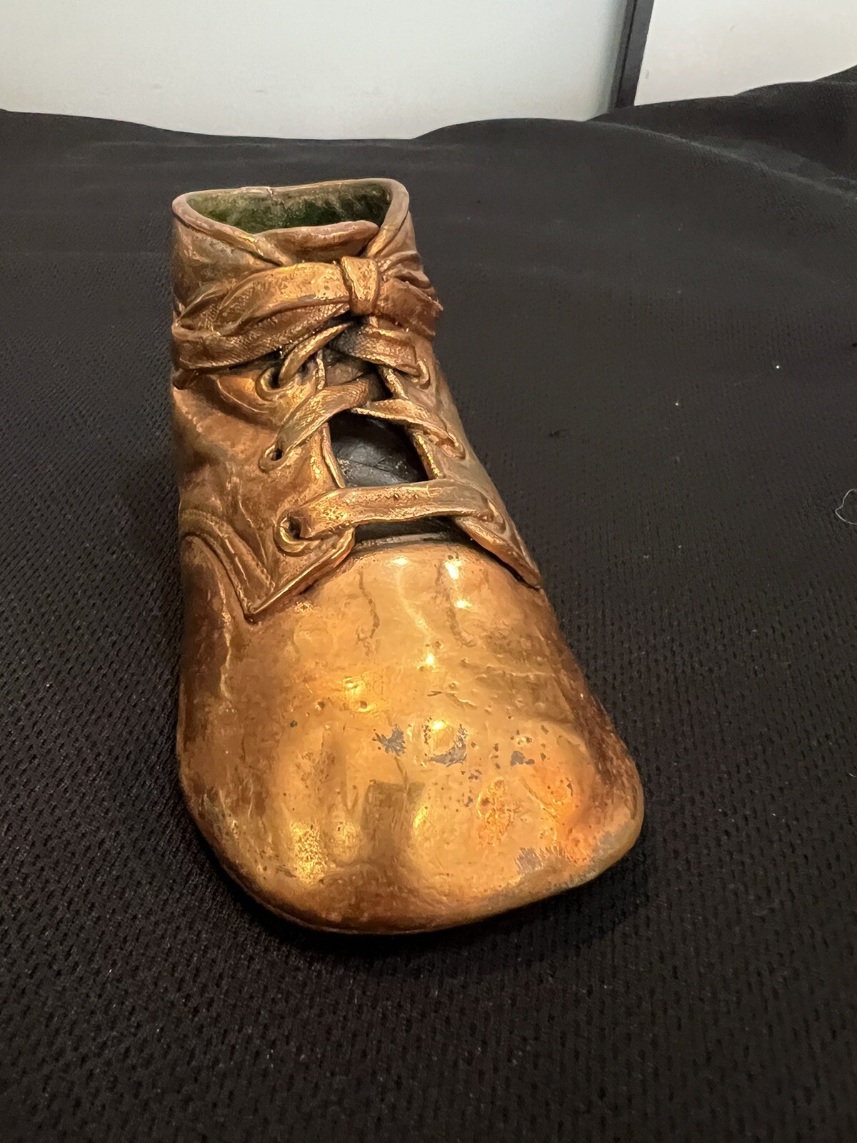 Vintage Antique Copper Dipped Baby Shoe Primitive Decor Display Makers Mark.Bott