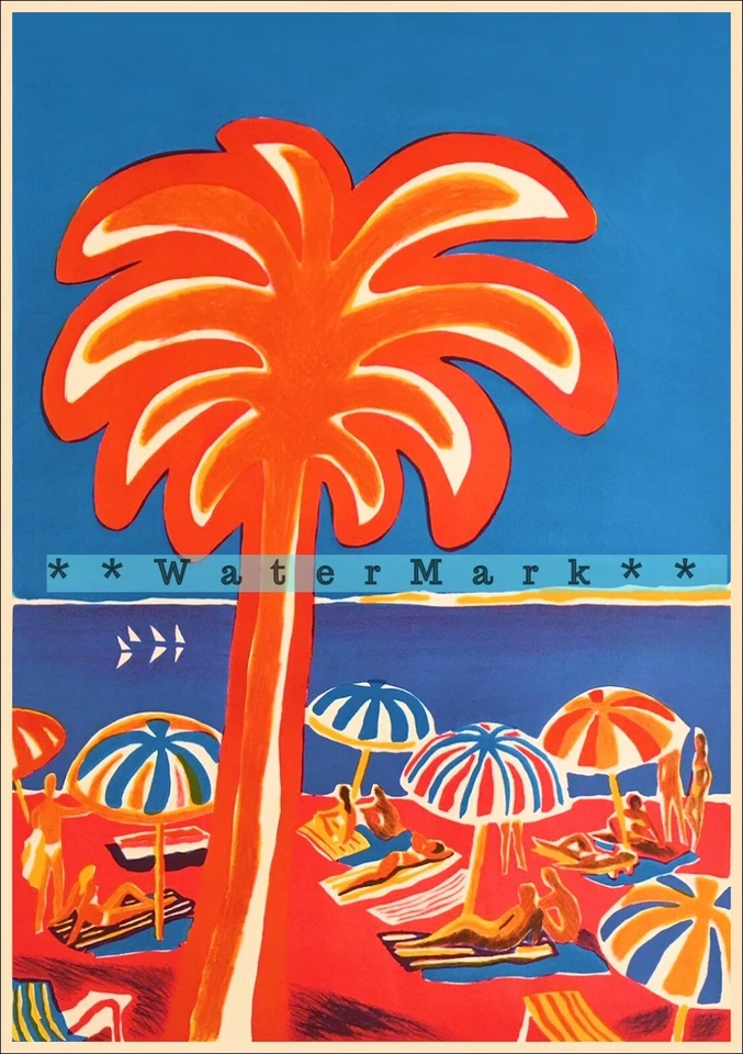 Impresión de póster retro de arte moderno de mediados de siglo de la Riviera francesa años 90 Foto 4 de 4