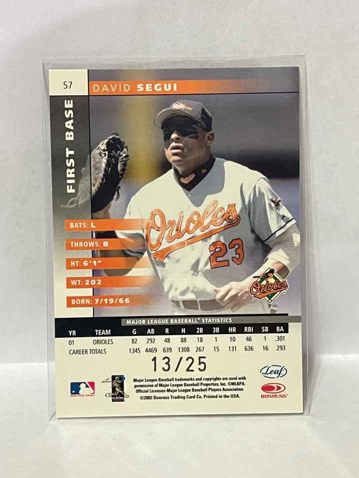 Leaf Press Proofs Platinum #57 2002 David Segui - Serie #'d/25 Foto 2 de 2