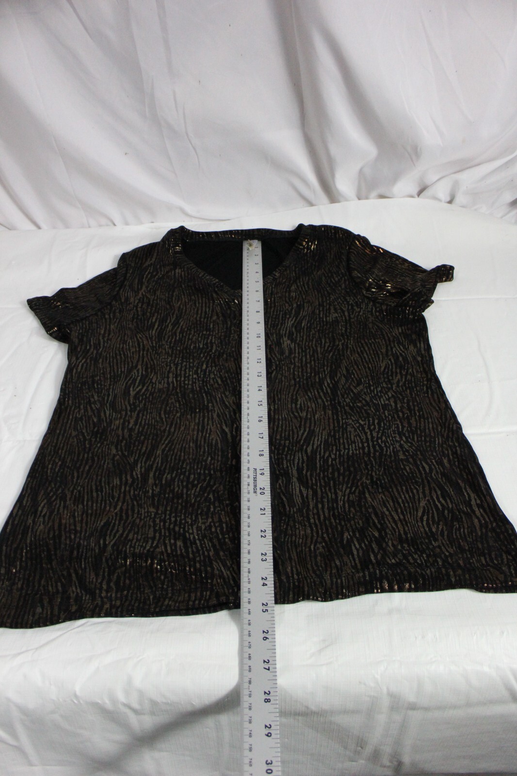 White Stag Short Sleeve Top Black And Bronze Print Womens L (12-14)