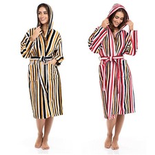 Luxury Womens 100 Terry Towelling Hooded Bathrobe Multi Color Striped Spa Gown