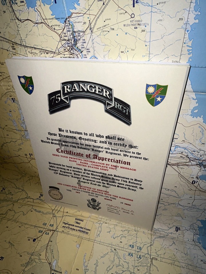 U.S. ARMY 75 RANGERS - 75TH RANGER REGIMENT / CERTIFICATE OF ...
