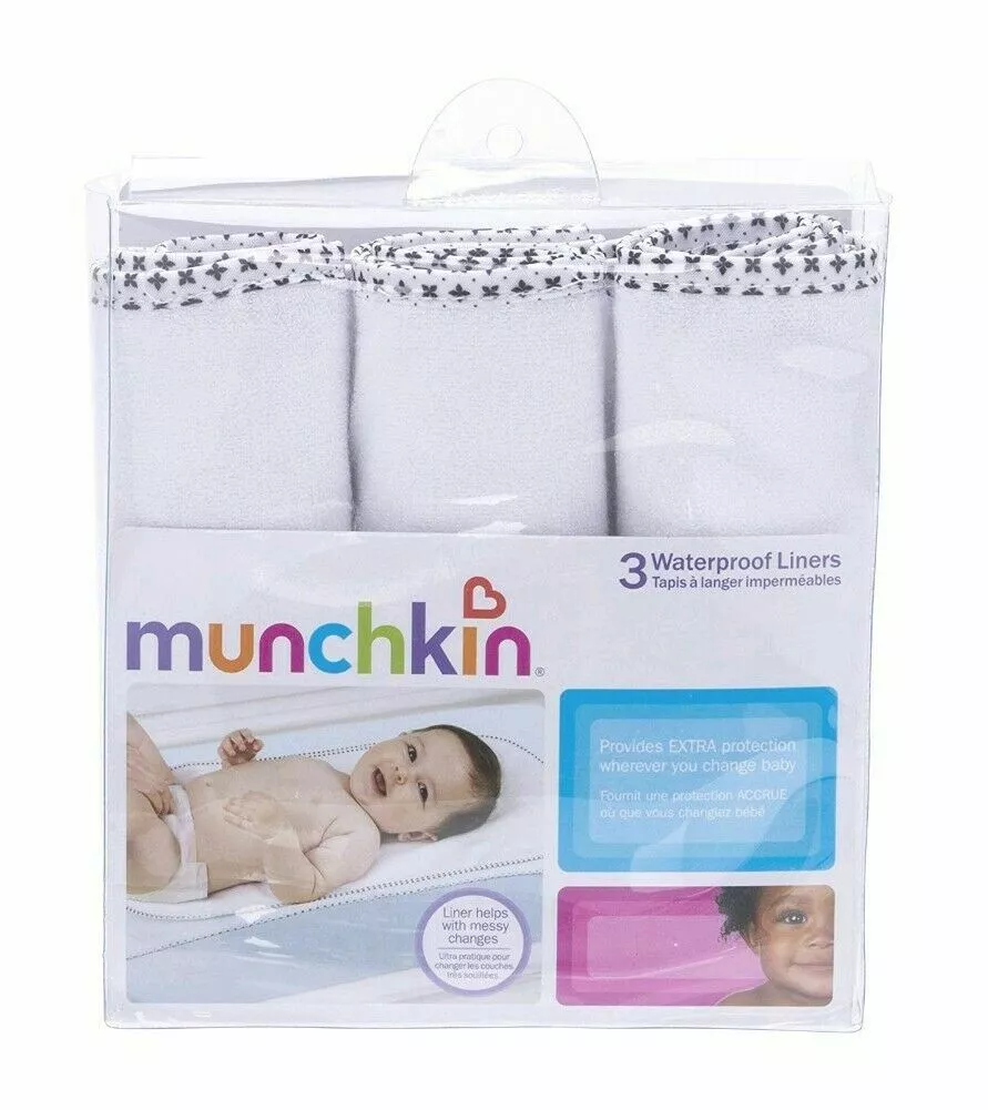 MUNCHKIN Waterproof Changing Pad Liners 3 Count Washable Polyester Baby