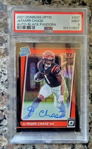 2021 DONRUSS OPTIC JA'MARR CHASE BLACK PANDORA AUTO ROOKIE 19/20 PSA 9 Auto 10