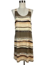 Alice + Olivia Pink Brown Beaded Striped Tank Dress Silk Blend Size Medium Lined
