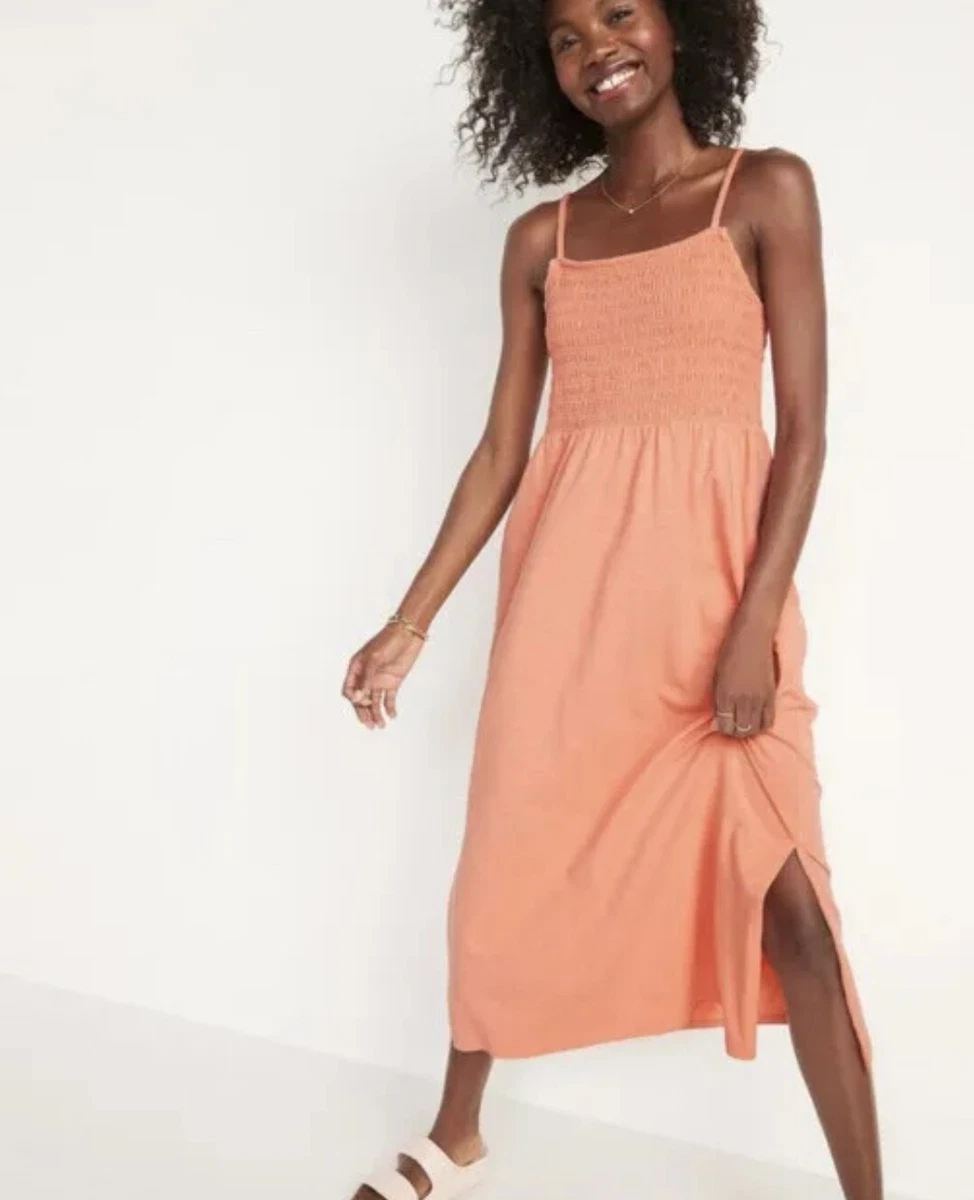 Old Navy NWT Smocked Cami Midi Dress Orange XS eBay