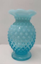 Fenton Hobnail Ruffled edge aqua blue 3.75" vase opalescent.