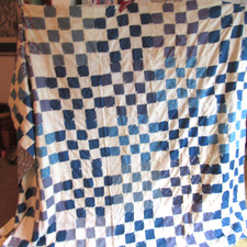 Vintage Finished Quilt Blue/White 1910's/20's machine Pieced/hand Tied READ 