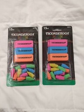 Lot 2-Ticonderoga Neon Erasers 15 Count x2 30 CT Block  Pencil Cap New