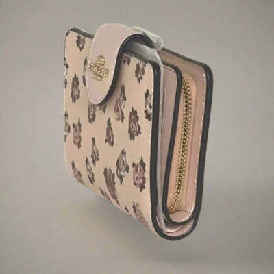 Coach Medium Corner Zip Wallet Rosette Floral Pink Canvas CZ343