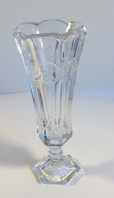 Vintage Fostoria Clear Coin Glass Footed Vase Clear Medallions Euc
