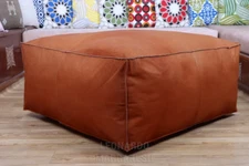 Pouffe Leather Handmade Unstuffed Moroccan Brown New 30'' Boho Ottoman Footstool