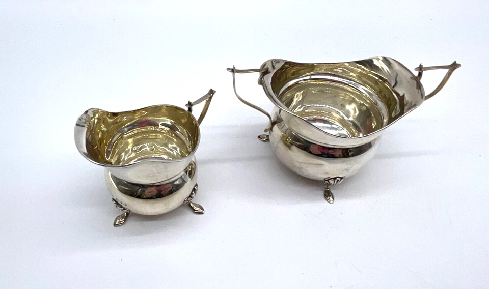 Edwardian Solid Silver Cream Jug & Sugar Bowl Chester 1913 N4 Foto 2 de 4