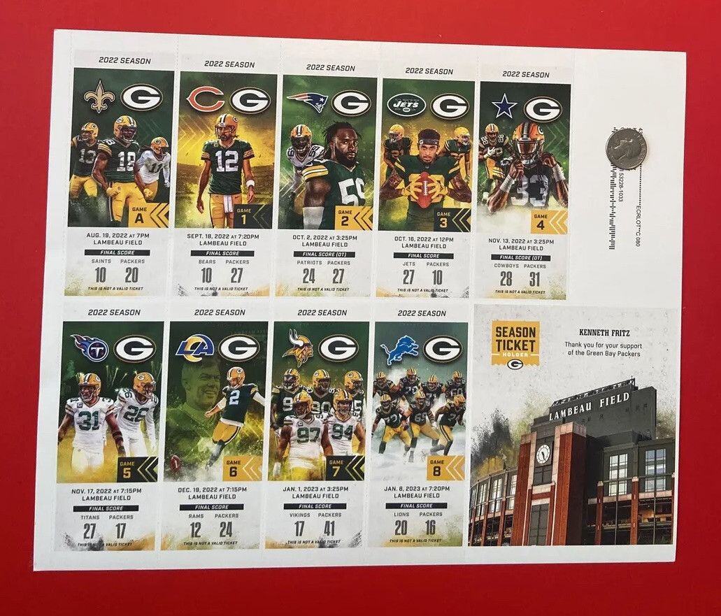 2022 GREEN BAY PACKERS Season Ticket Holder Complete Set Sheet Commemorative eBay