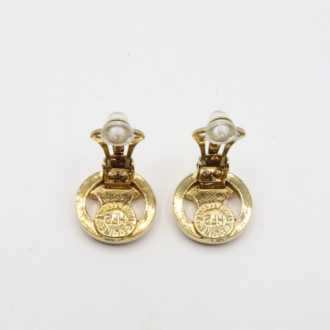 Auth Celine Triomphe Earrings Vintage Gold Japan | eBay