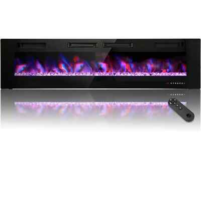 72'' Ultra-Thin Silence Linear Electric Fireplace Recessed Wall Mounted 8h Timer