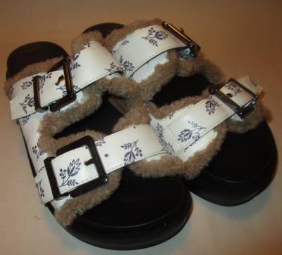 New Aerosoles Olivia Women 11M Faux Fur Trim Floral Strap Contour