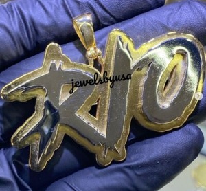 Authentic Fine Solid Metal Custom Name RIO Pendant 14K Yellow Gold Plated Silver