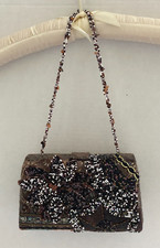 Handbag purse hard sided seed bead accents flower