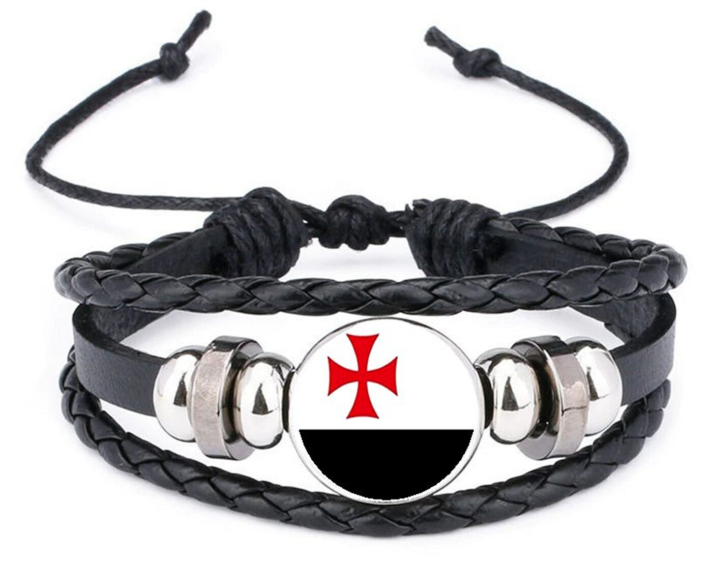 Knights Templar Black Leather Bracelet And Velvet Gift Bag