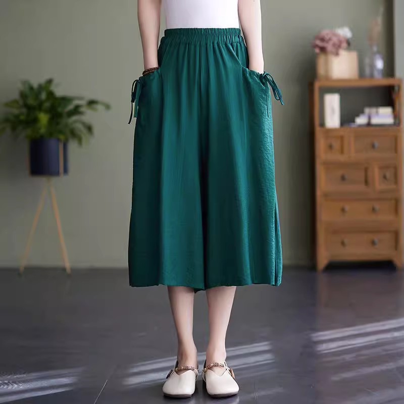 Pantalones cortos de pierna ancha para mujer con bolsos informales étnicos verano