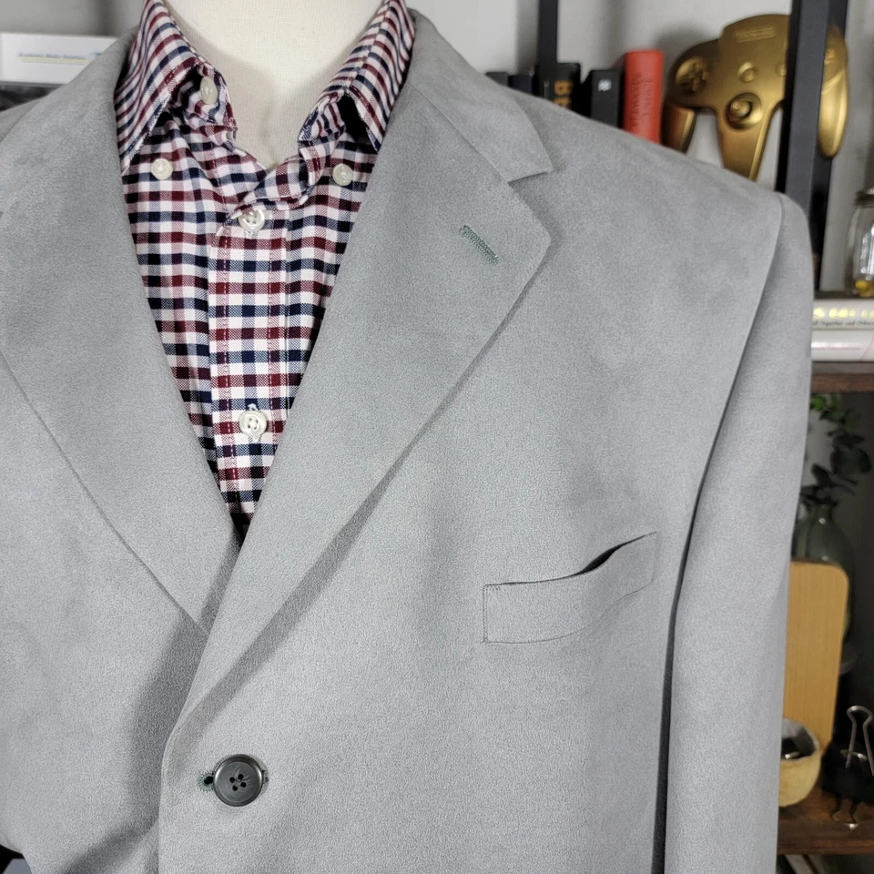 Abrigo Blazer Deportivo Hombre Stafford Tres Botones Gris Gamuza Poliéster Talla 50R Foto 3 de 4
