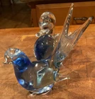 2 Murano Sommerso Blown Art Glass Bird Swallow & Duck Figurine 3.5x5 Blue Green