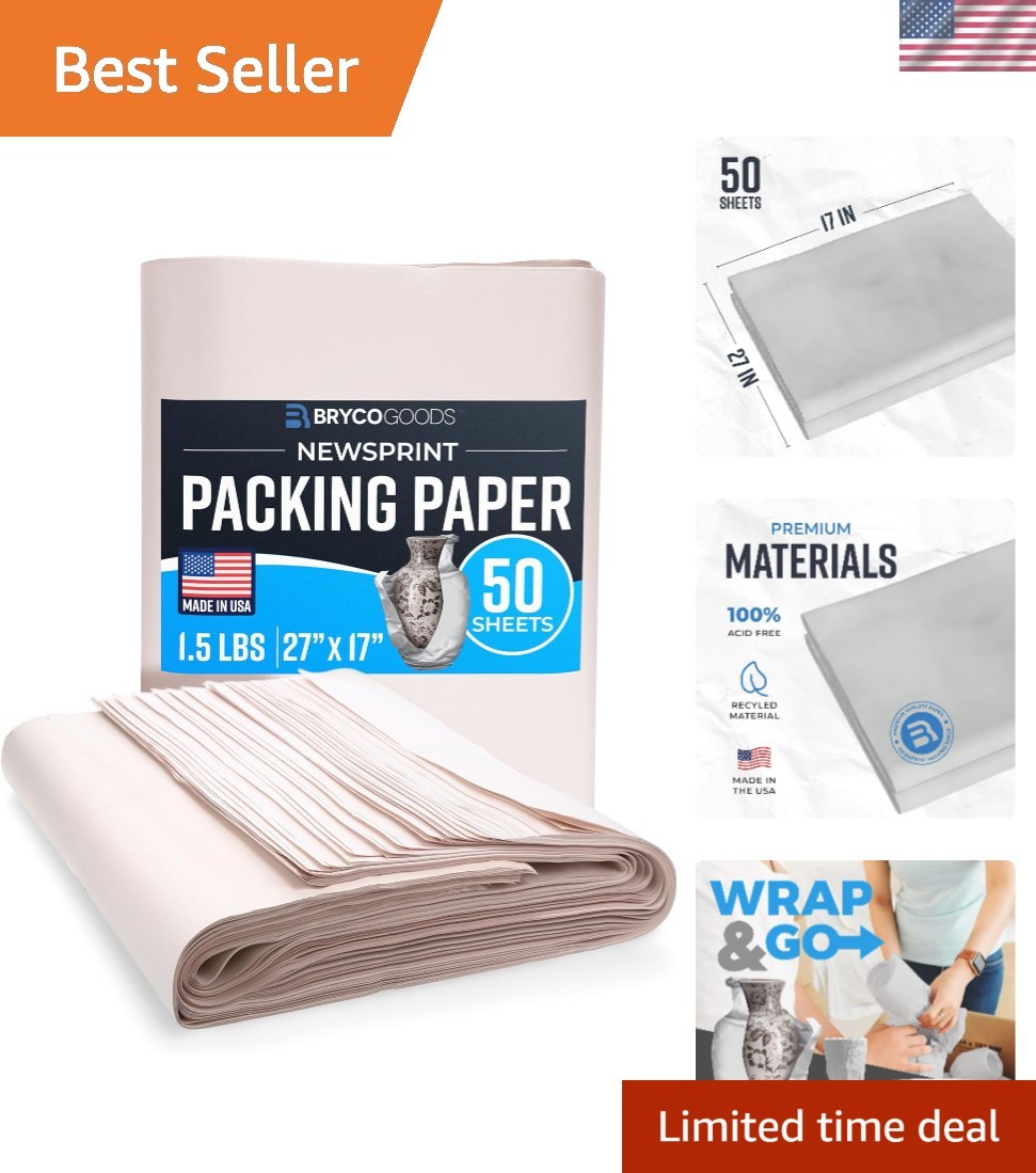 Newsprint Packing Paper Sheets for Moving - 1.5lb - 50 Sheets of Newspaper Pa...