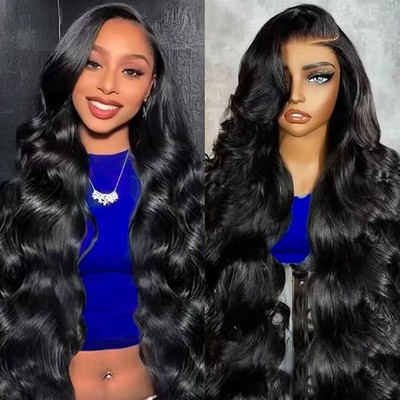 Durgio Body Wave Echthaarperücke 13X4 Lace Front Perücken, 22 Inch Natur Schwarz